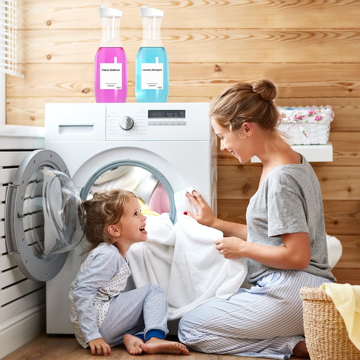 54 OZ Laundry Detergent Dispenser, Laundry Soap Dispenser, Liquid Laundry Detergent Container and Organizer, Clear Plastic Fabric Softener and Laundry Powder Dispenser for Laundry Room, 3Pack