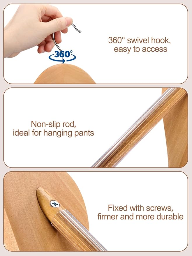 HOUSE DAY 19'' Extra Wide Shoulder Wooden Hangers 6 Pack, Premium Large Wood Suit Hangers With Non Slip Pant Holder, Wide Shoulder Hangers for Suits, Coats, Jackets, Heavy Wide Clothes Hanger, Natural