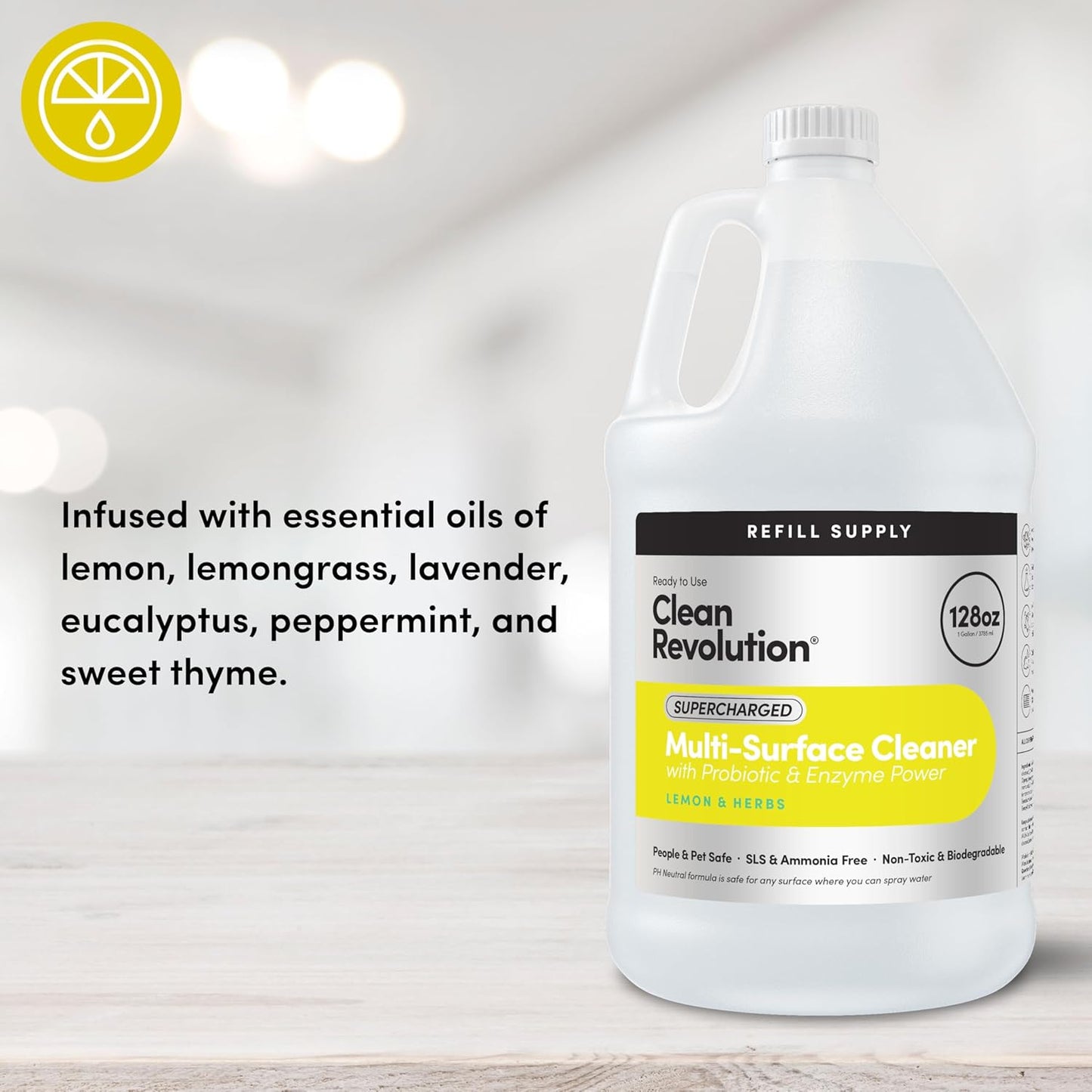 Clean Revolution SuperCharged Multi-Surface Cleaner, Non-Toxic, Eco-Friendly & Plant-Based, Ready to Use, Lemon & Herbs, 128 Fl Oz