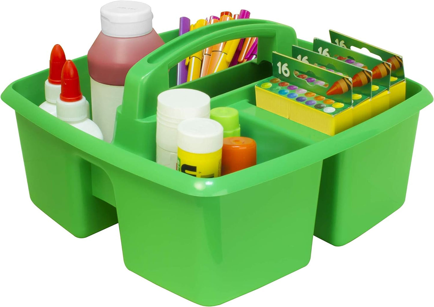 Storex 3-Compartment Small Caddy – Multipurpose Classroom Organizer with Handle, Green, 5-Pack (00951U06C)