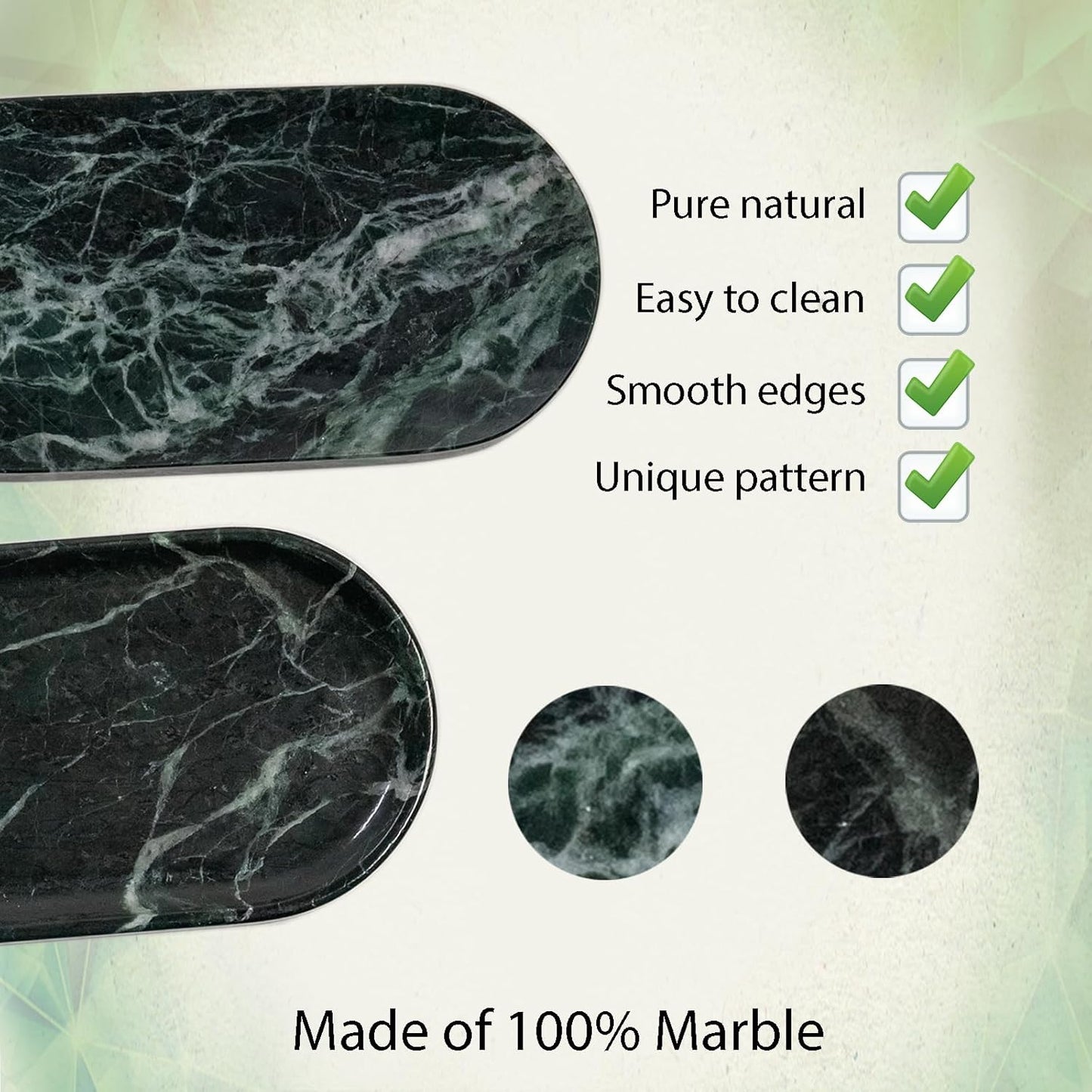 Emerald Green Marble Tray | Bathroom Jewelry Organizer | Spa-Quality Perfume Tray for Dresser, Nightstand, Makeup Table | Natural Stone & Non-Slip Base,9.8"x4.7"x0.6"