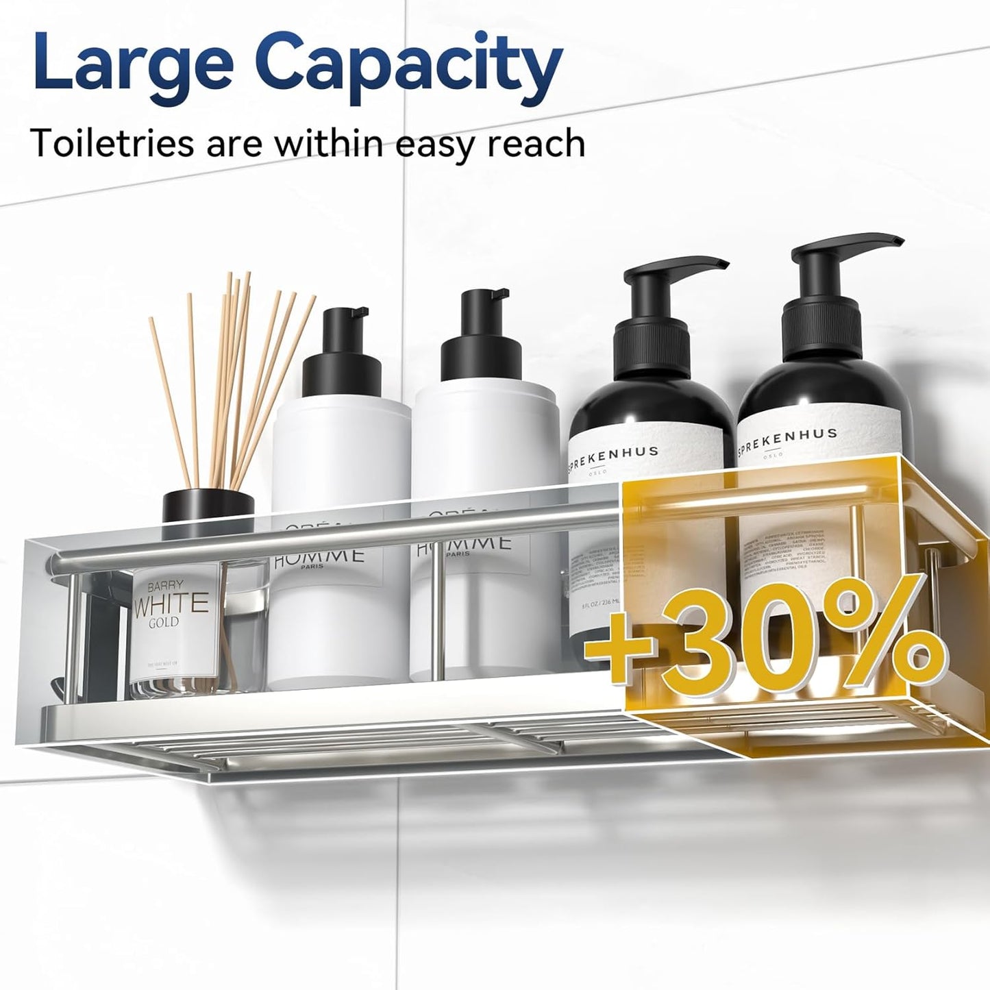 YASONIC Shower Caddy Adhesive, No Drill Bathroom Organizers, Rust Proof Shower Shelves, Wall-Mounted Shower Holder, Silver, 3 Pack