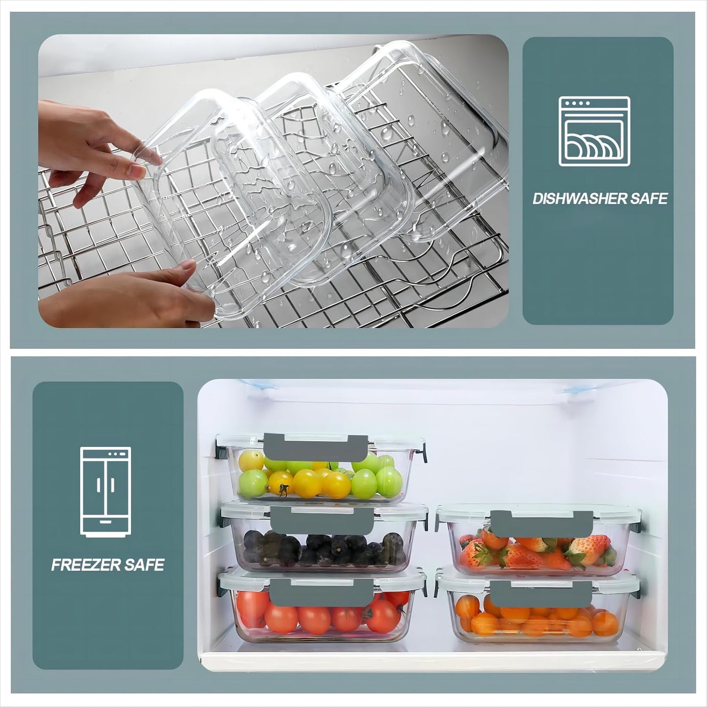 KOMUEE 30 oz 5 Pack Glass Meal Prep Containers, Glass Storage Containers with Lids - Dishwahser, Microwave, Oven and Freezer Safe