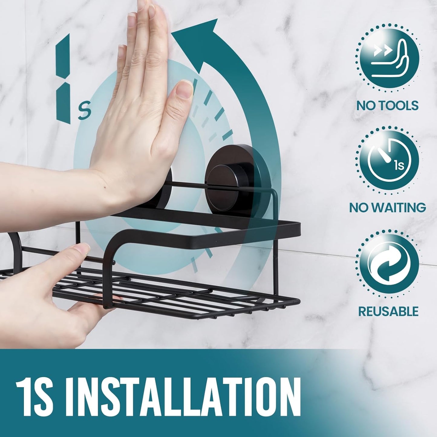 TAILI Shower Caddy Suction Cup 2 Pack, Heavy Duty Bathroom Basket, Bath Shelves for Inside, Stainless Steel Shower Holder Organizer for Bathroom Storage & Home Decor, No Drilling,Black