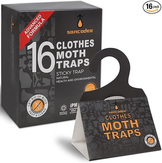 16 Pack Clothes Moth Traps with Natural Pheromones, Clothing Moth Hanging Glue Trap, Sticky Boards for Closets Moths