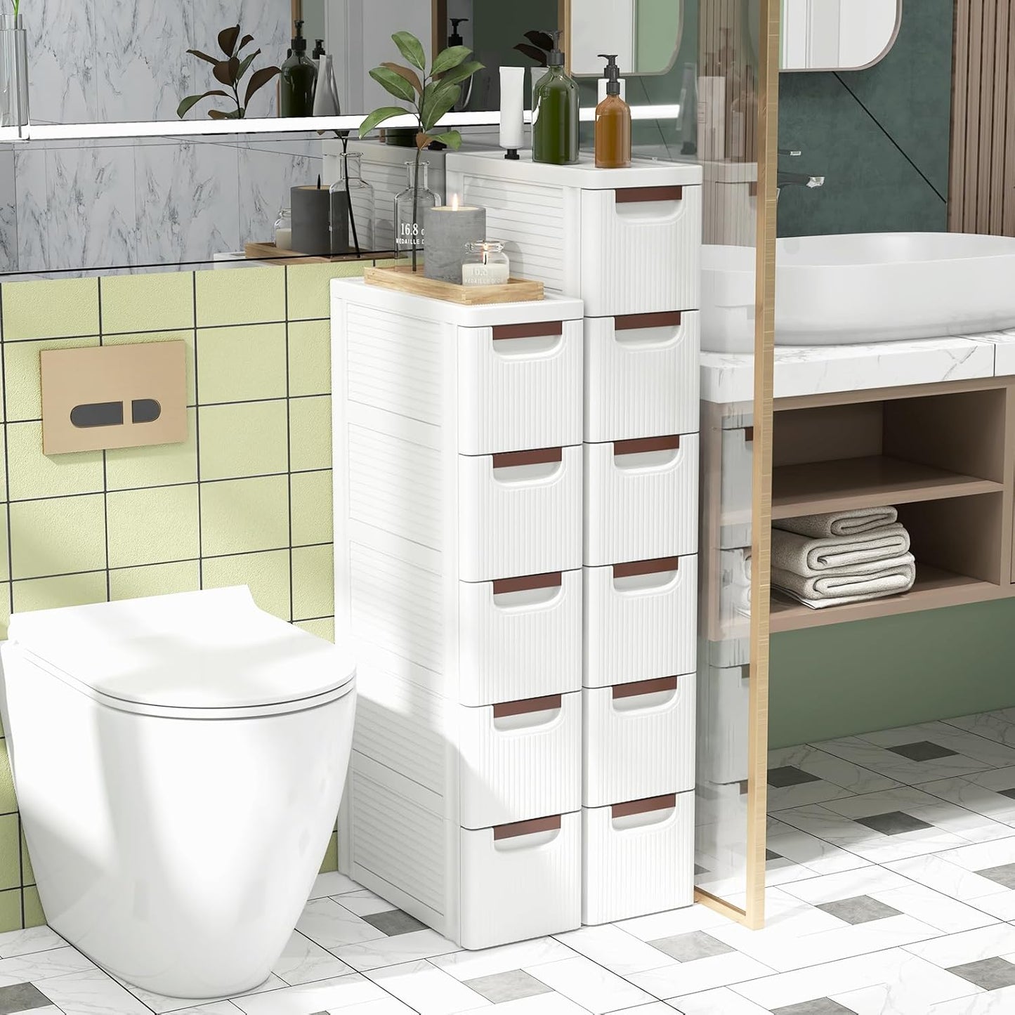 LOKO 5-Drawer Narrow Storage Cabinet, Slim Rolling Cart, Mobile Plastic Cart Container with Pull Handles, Built-in Wheels, for Living Room, Kitchen, Bathroom, Office (7.5"x16.5"x36" (5 Drawer))