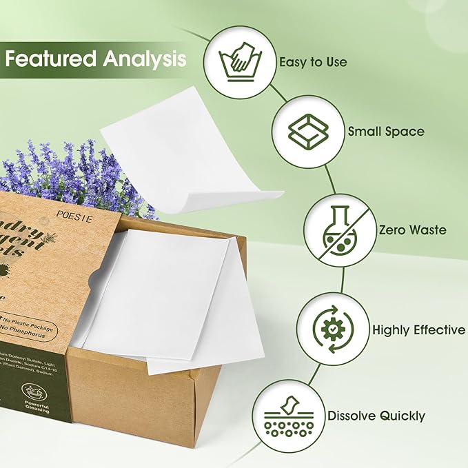 Poesie Laundry Detergent Sheet Sage Breeze Scent 160 Count Washer Sheets Detergent for Travel RV Trip Camping Home Dorm