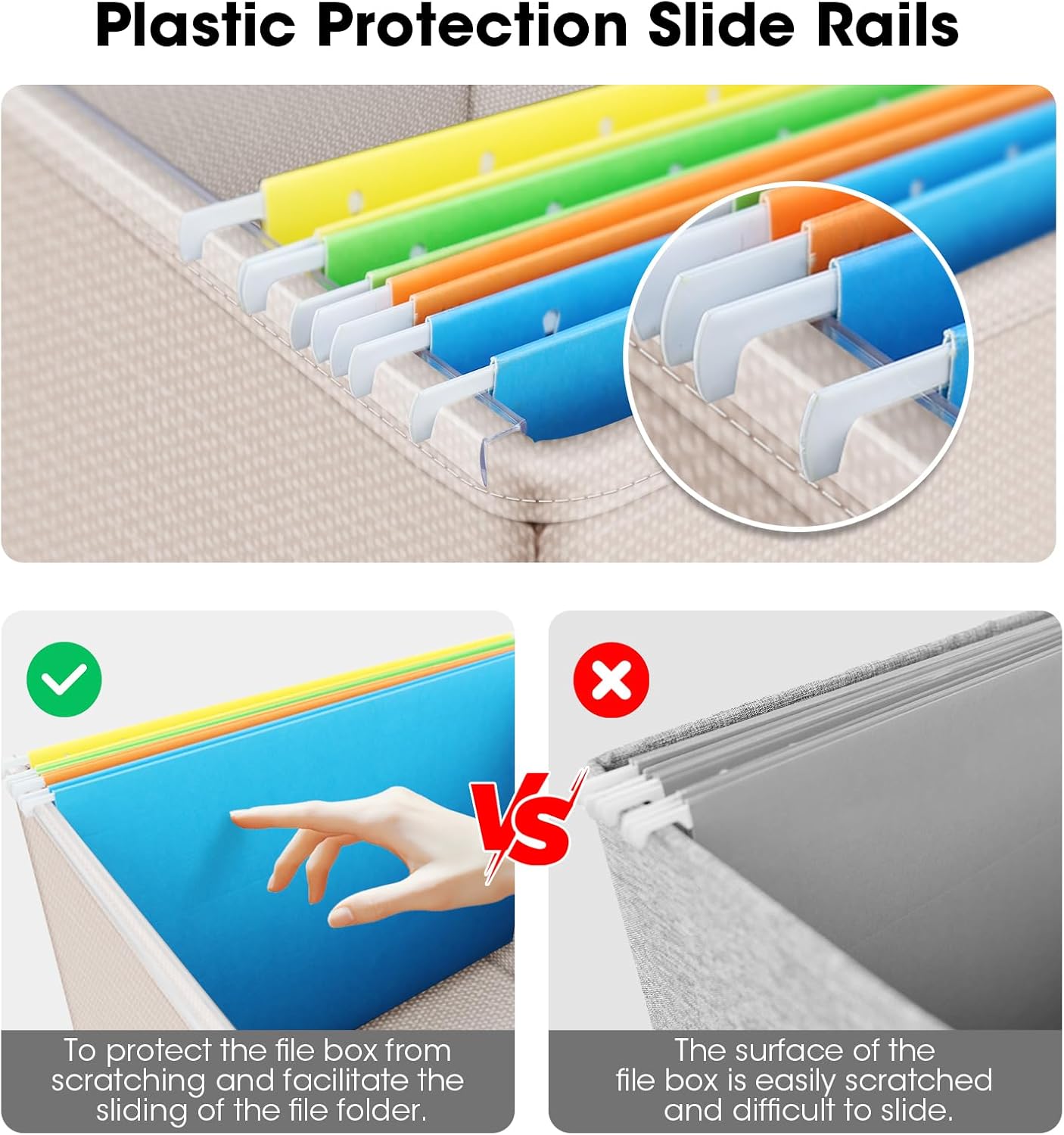 File Organizer Boxes with Lid, Linen Hanging File Storage Boxes with Handle, Collapsible Document Filling Boxes for Letter/Legal Folder, Portable File Box for Office/Decor/Home (2 Pack, Ivory)