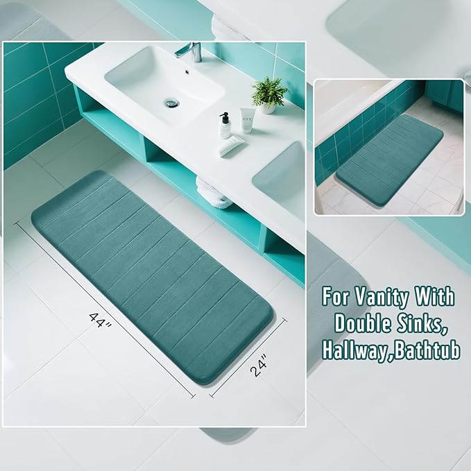 Yimobra Long Bath Mat 44"x24", Super Soft Quick Dry Memory Foam Bathroom Rug, Water Absorbent, Non Slip Backing Machine Washable for Tub Shower, Thick Comfort Support, Teal