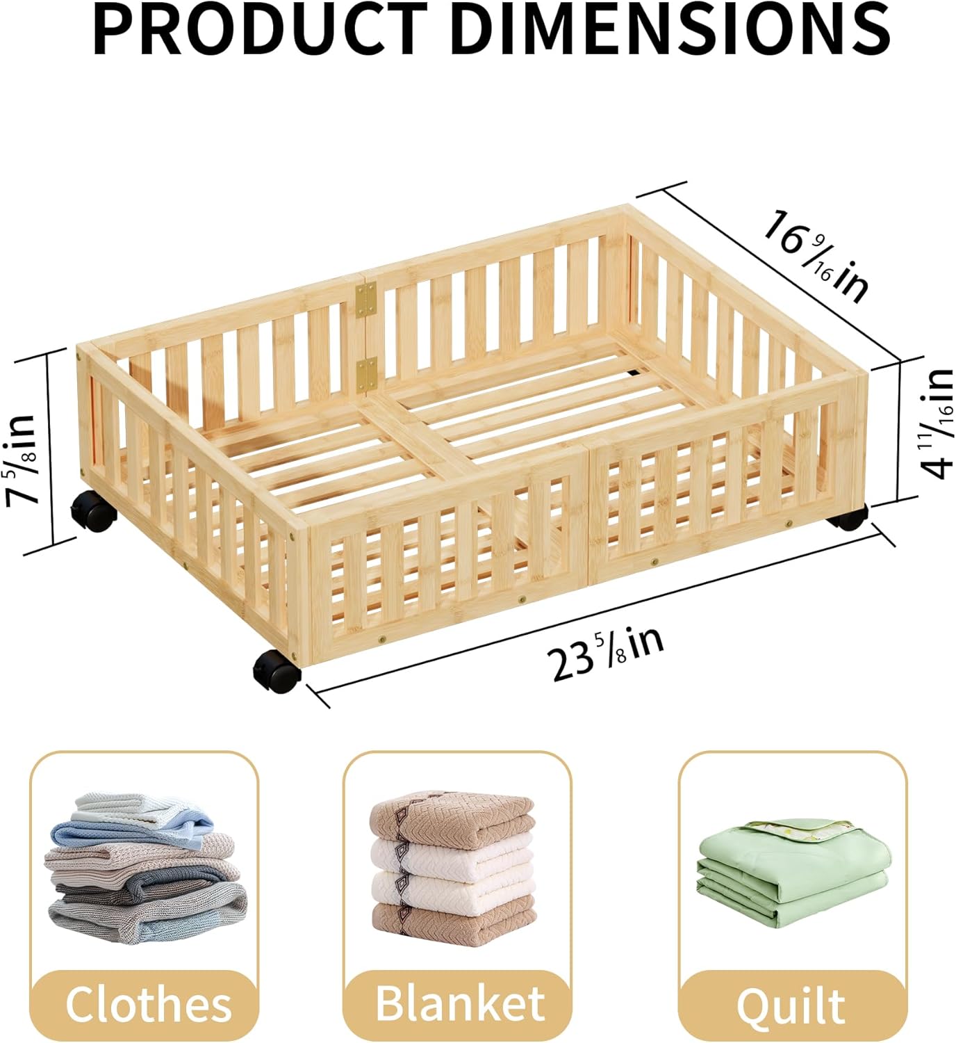 Bamboo Under Bed Storage with Wheels Rolling Underbed Shoe Organizer Box for Shoes, Blankets, Toys, Clothes Container Space-Saving Organizer Bins for Bedroom, Closet, Dorm, Nursery