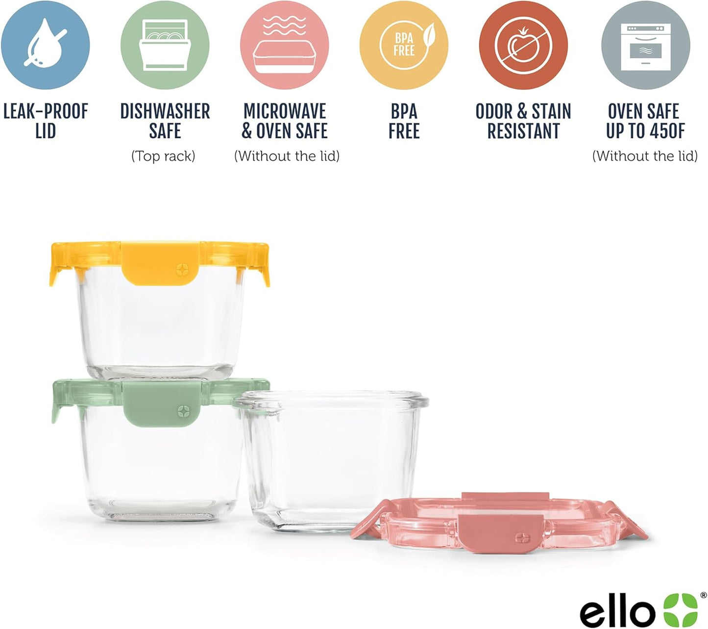 Ello Color Lock 2 Cup 6PC, 3 Pack Glass Meal Prep Sets Leak-Proof Glass Food Storage Containers with Airtight BPA-Free Plastic Lids, Dishwasher, Microwave, and Freezer Safe, Desert Festival