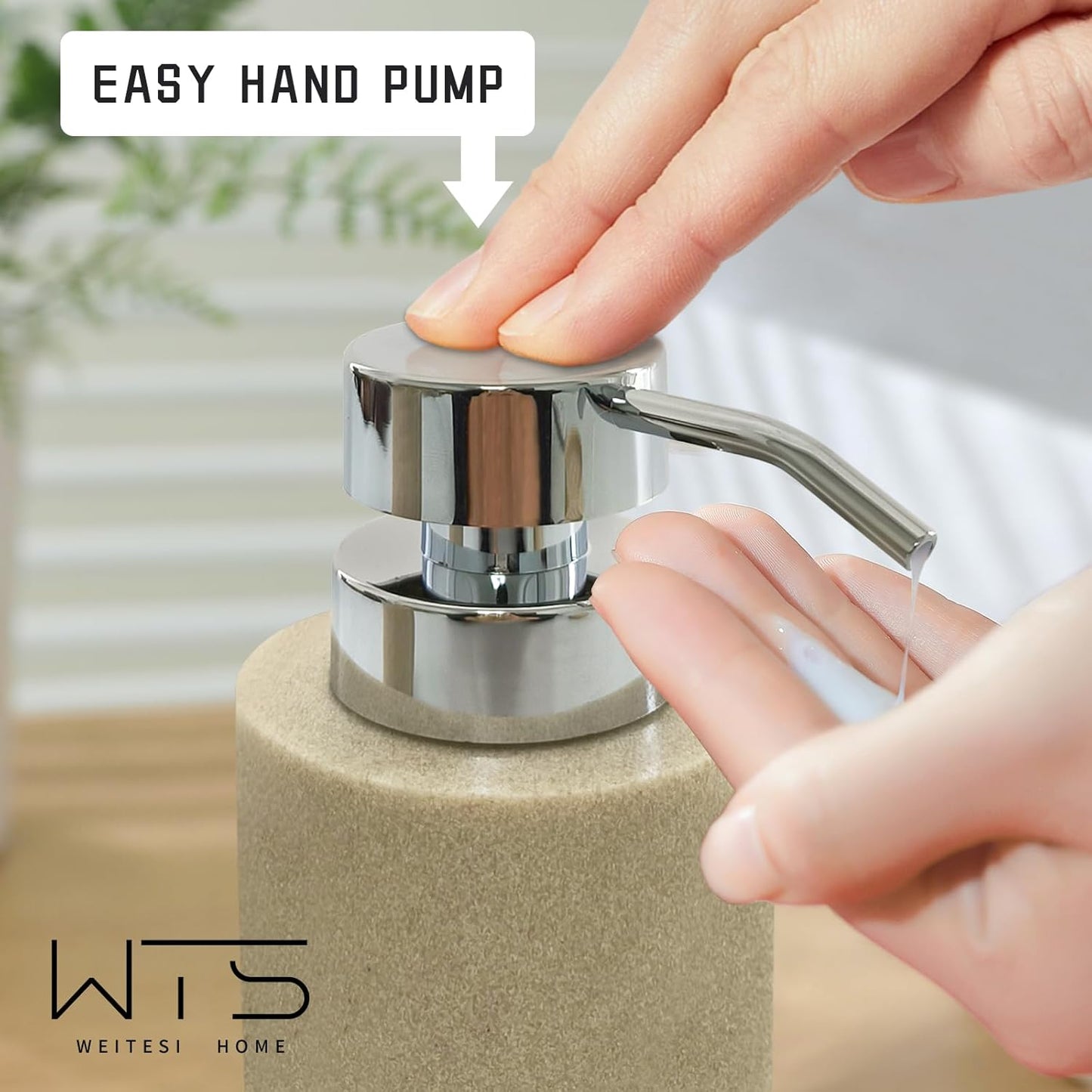 Resin Bathroom Accessories Set, 4 Pcs Modern Bathroom Accessory Set with Liquid Plastic Pump Lotion Soap Dispenser,2 Toothbrush Cup, Soap Dish Countertop Vanity Organizer (Beige)