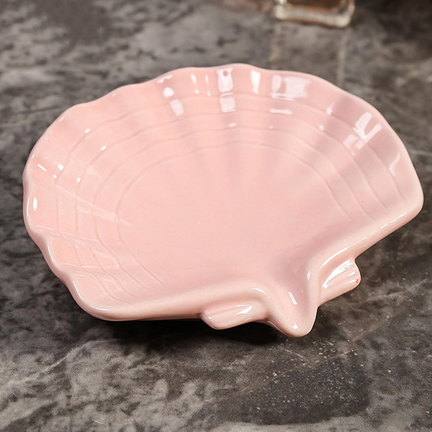 Ceramic Soap Holder, Sea-Shell Soap Tray with Self Draining, Soap Tray for Sink Washroom Bathroom Shower, Small Cute and Elegant Holder with Glaze, Easy Cleaning (Pink)