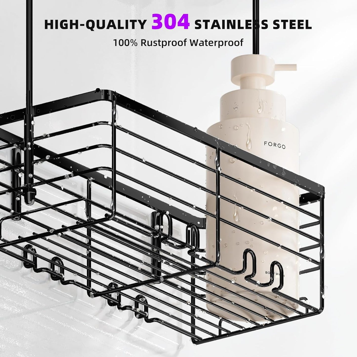 SHANSHUI Shower Hanging Caddy, Bathroom Shower Organizer Basket, Shampoo Bracket Over Door Rack with Hooks, 304 Stainless Steel