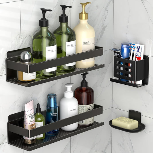 Shower Shelf 4 Pack - Bathroom Shower Shelf Rust-Proof Aluminum Adhesive Installation No Drilling Required, Suitable for Bathroom Storage and Home Decoration