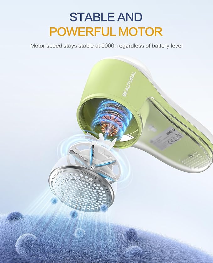 BEAUTURAL Fabric Shaver, Rechargeable Lint Remover for Clothes, Electric Lint Shaver with 6-Leaf Blades, Sweater Shavers to Fuzz, Lint Balls, Pillings, Bobbles for Clothes and Furniture