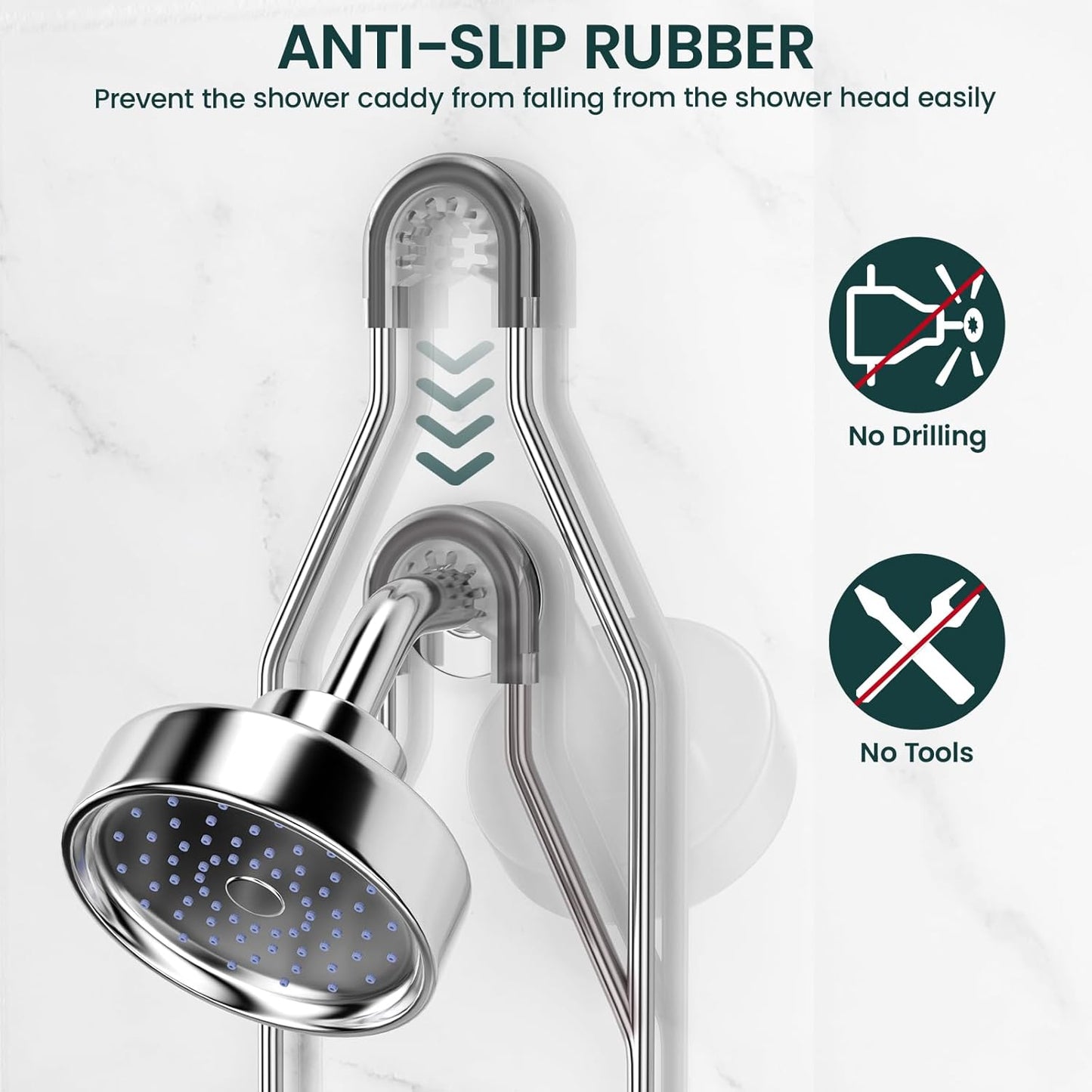 Shower Caddy Hanging Adjustable Shower Caddy, Rustproof Shower Organizer Extended Length Showers Caddy Over Shower Head with Hooks Soap Holder, Large Capacity Anti-Swing Bathroom Organizer, Silver