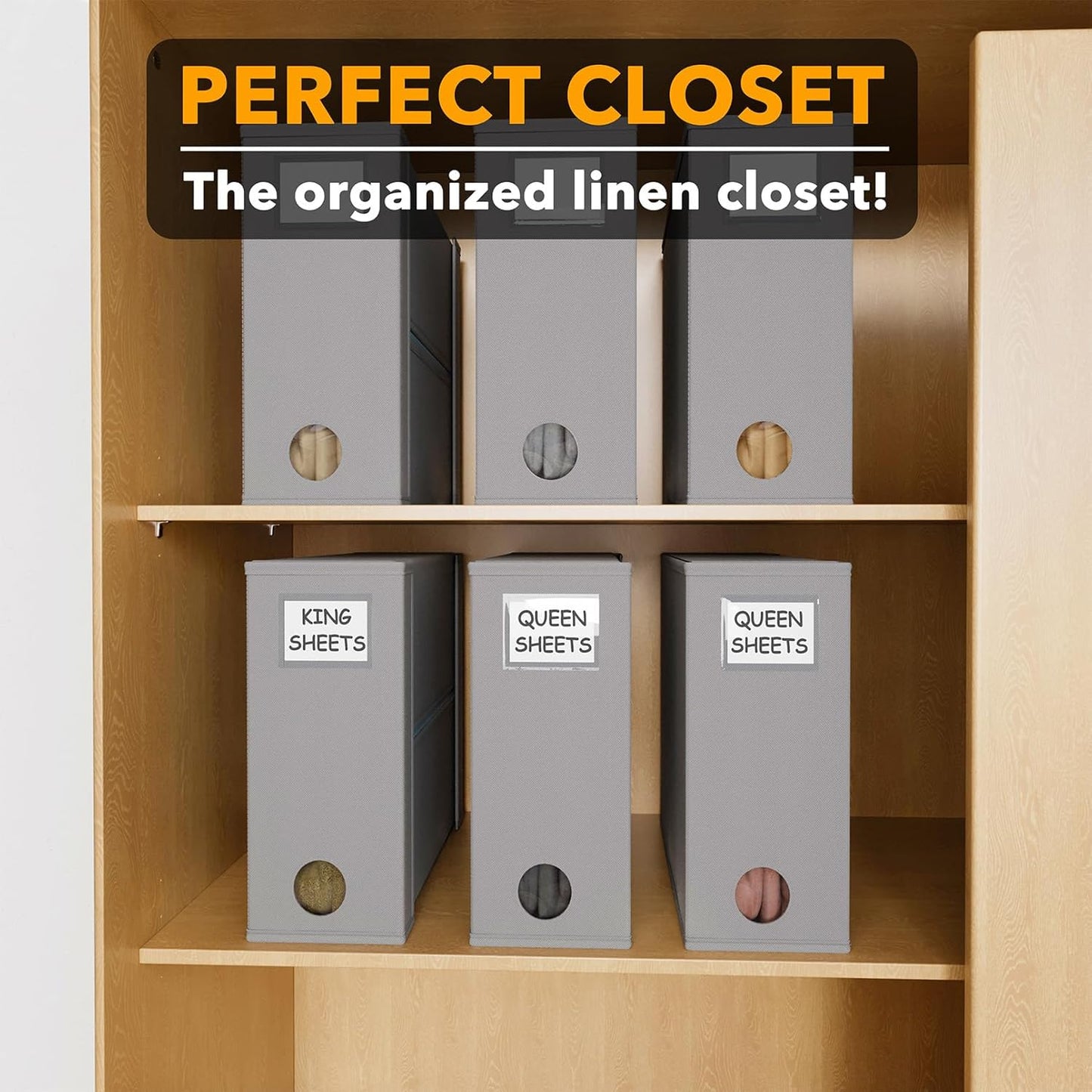 SpaceAid 6 Pack Bed Sheet Organizers and Storage, Foldable Sheet Organizer for Linen Closet, Sheets Set Folder Keeper with Window XL (Queen & King Size) Bedding Container (Gray, 6 Pack)