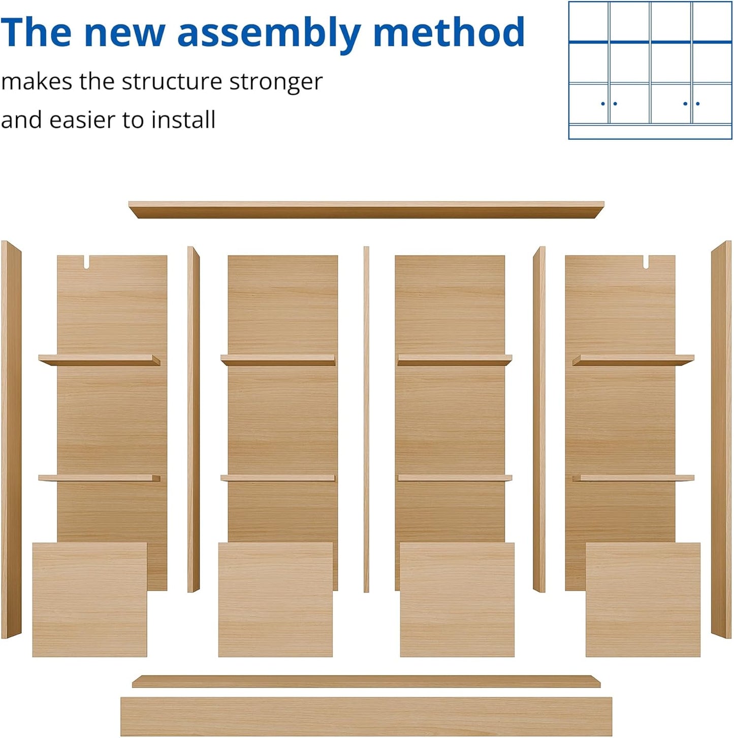 Cozy Castle Oak Wood Bookcase, 12 Cube Storage Organizer Shelf with 4 Doors, 3 Tier Storage Cabinet with Anti-Tilt Device for Bedroom, Living Room, Office