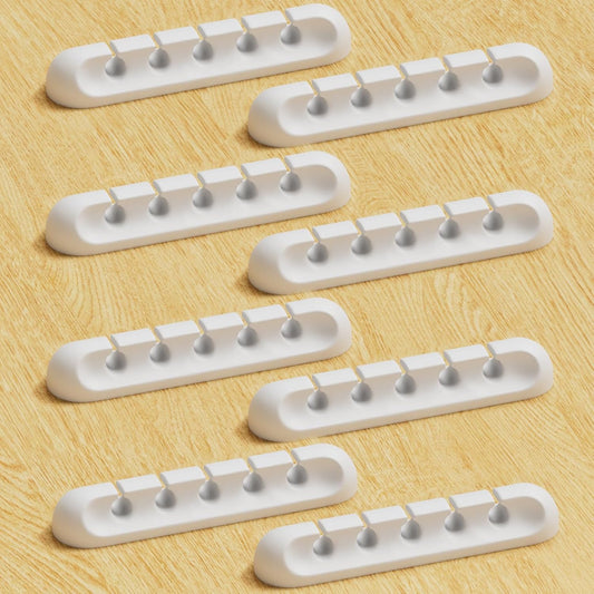 USB Cable Organizer Clips Cord Holder,8 Packs (5-Slots) White Self Adhesive Desk Cord Cable Management