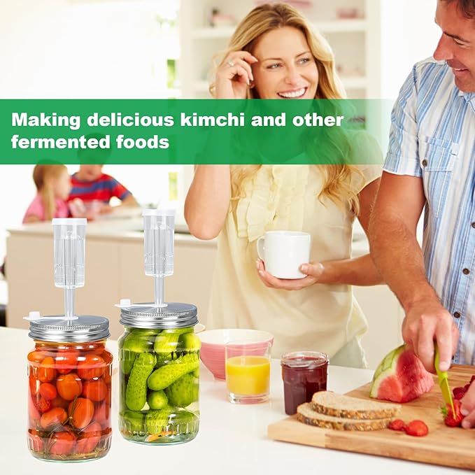 Fermentation Kit - 2 Upgraded Lids and 2 Glass Weights for 86MM Wide Mouth Mason Jars, Making and Storing Sauerkraut (Jars Not Included)