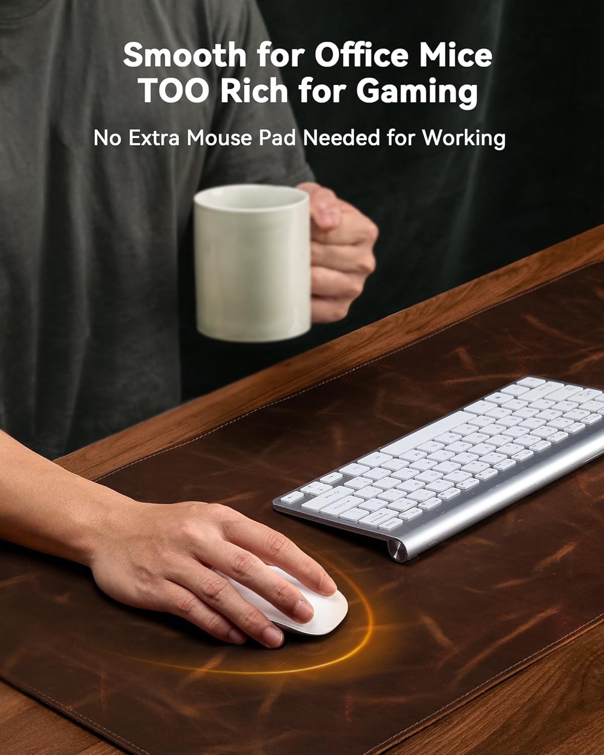 YSAGi Leather Desk Mat, 31.5"x15.8"Real Leather Desk Pad,3mm Thick Desk Blotter with Stiched line,Oil-Wax Feel Mouse pad and Self-Healing Laptop Pad for Home & Office(Classic Dark Brown)