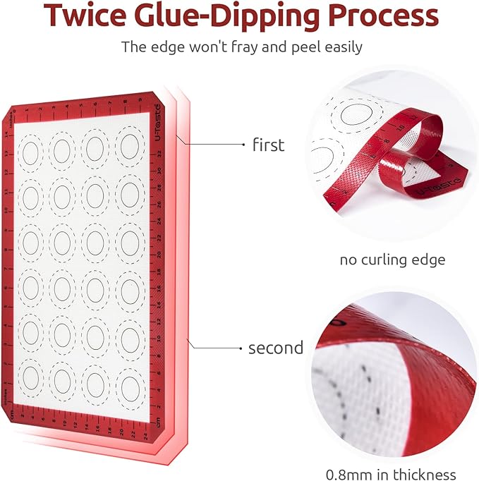 U-Taste 446ºF Heat Resistant Macaron Silicone Baking Mat, Non Stick Reusable Cookies Pastry Sheet Liner with Edge Enhancement Circle Measurement for Oven (Half Sheets Size, Pack of 2, Red)