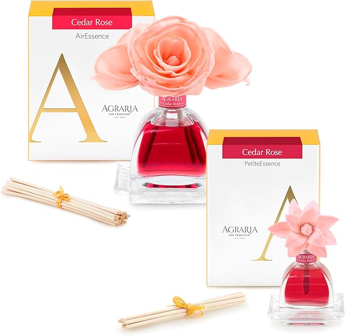 AGRARIA AirEssence & PetiteEssence Flower and Reed Diffuser Set, Luxury Home Fragrance Set, Scented Oil Reed Diffuser Gift for All Occasions