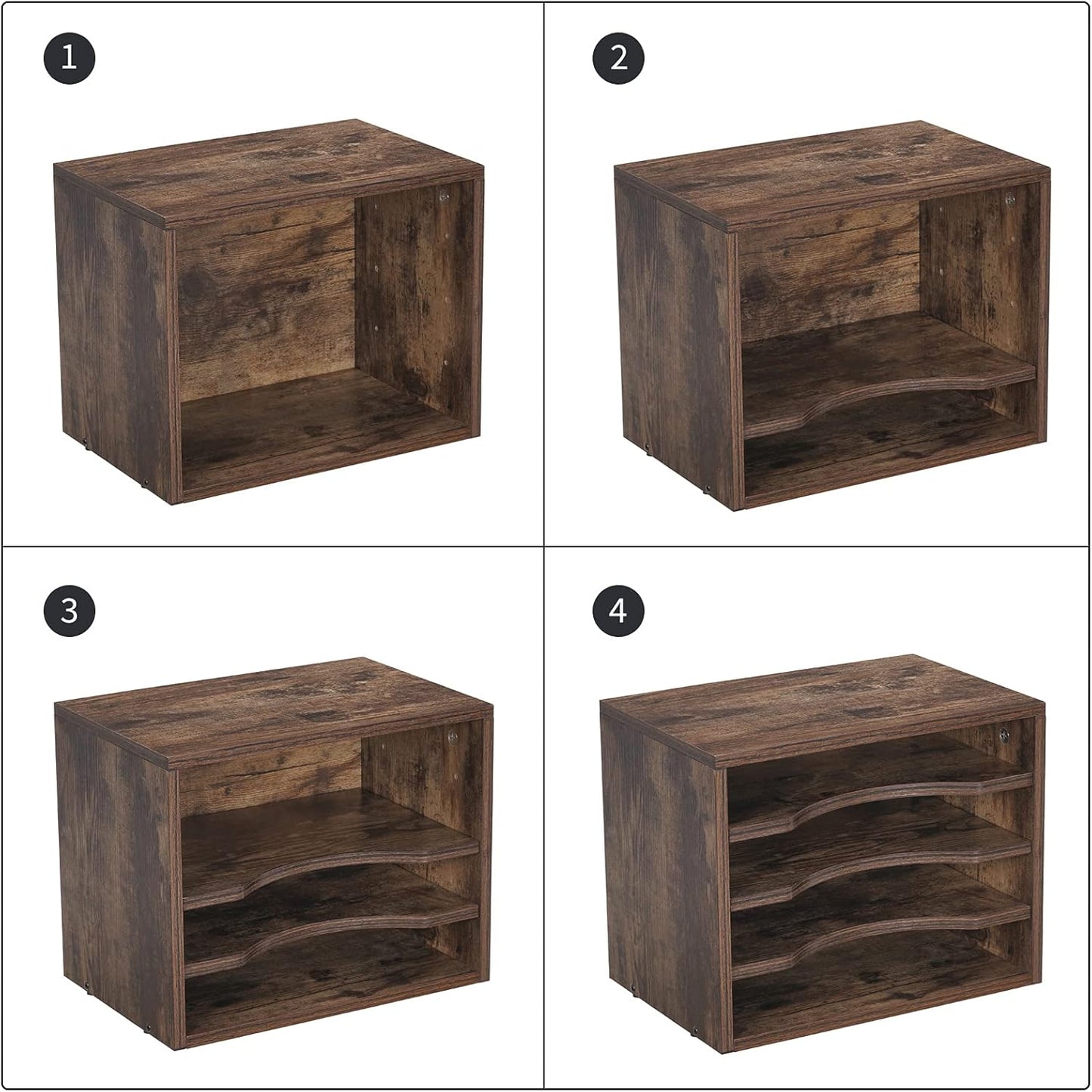 Snughome Vintage Wood File Organizer Desktop, 13.4’’ Document Letter Mail Tray Sorter with 3 Adjustable Shelves, Wooden Desktop Paper File Sorter Holder for School Home Office Supplies