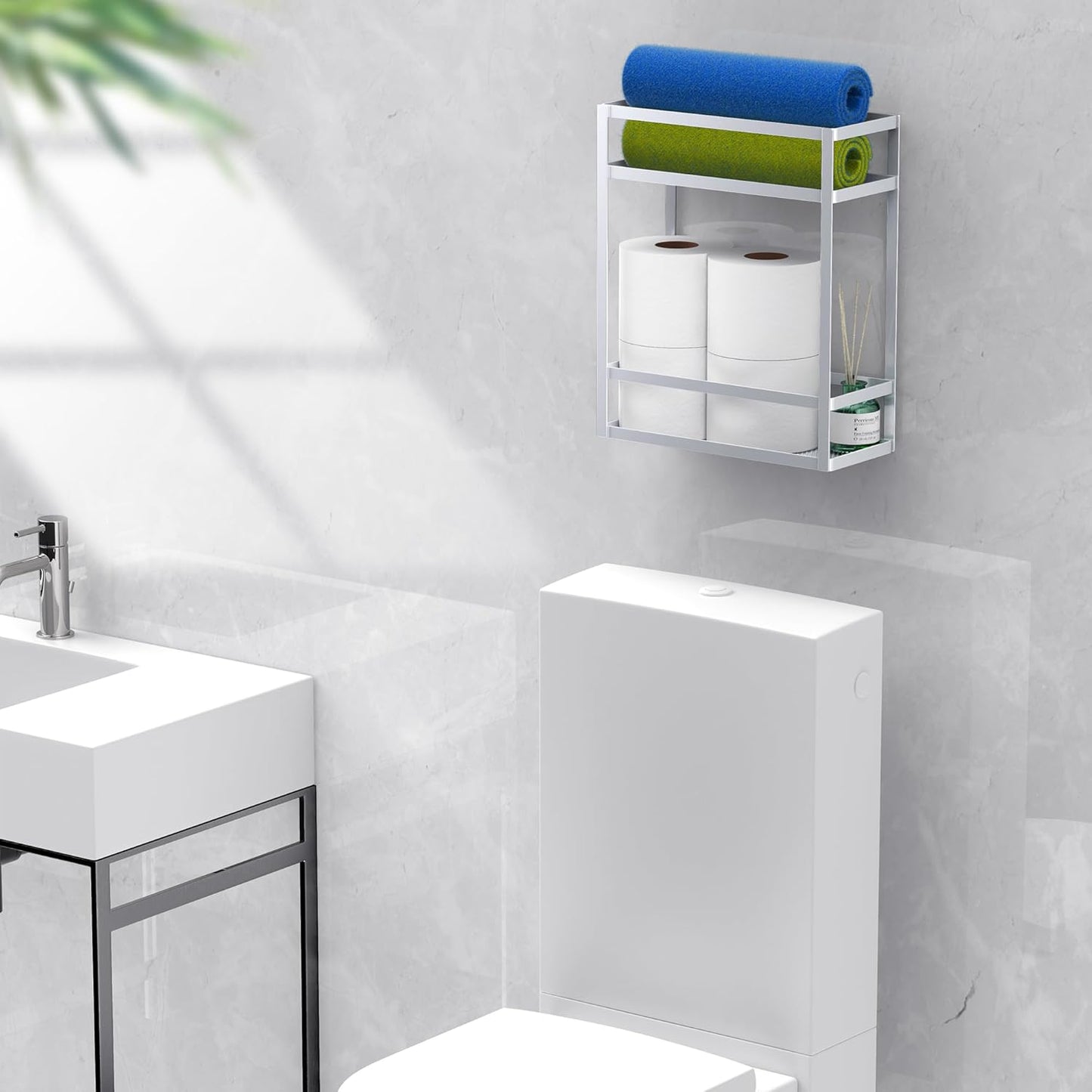 Meangood Shower Caddy, Silver Hanging Shower Caddy Organizer 10.4" x 4.5" x 22.04" Over Shower Head Big Capacity for Shampoo, Conditioner with Hooks for Razor/Sponge