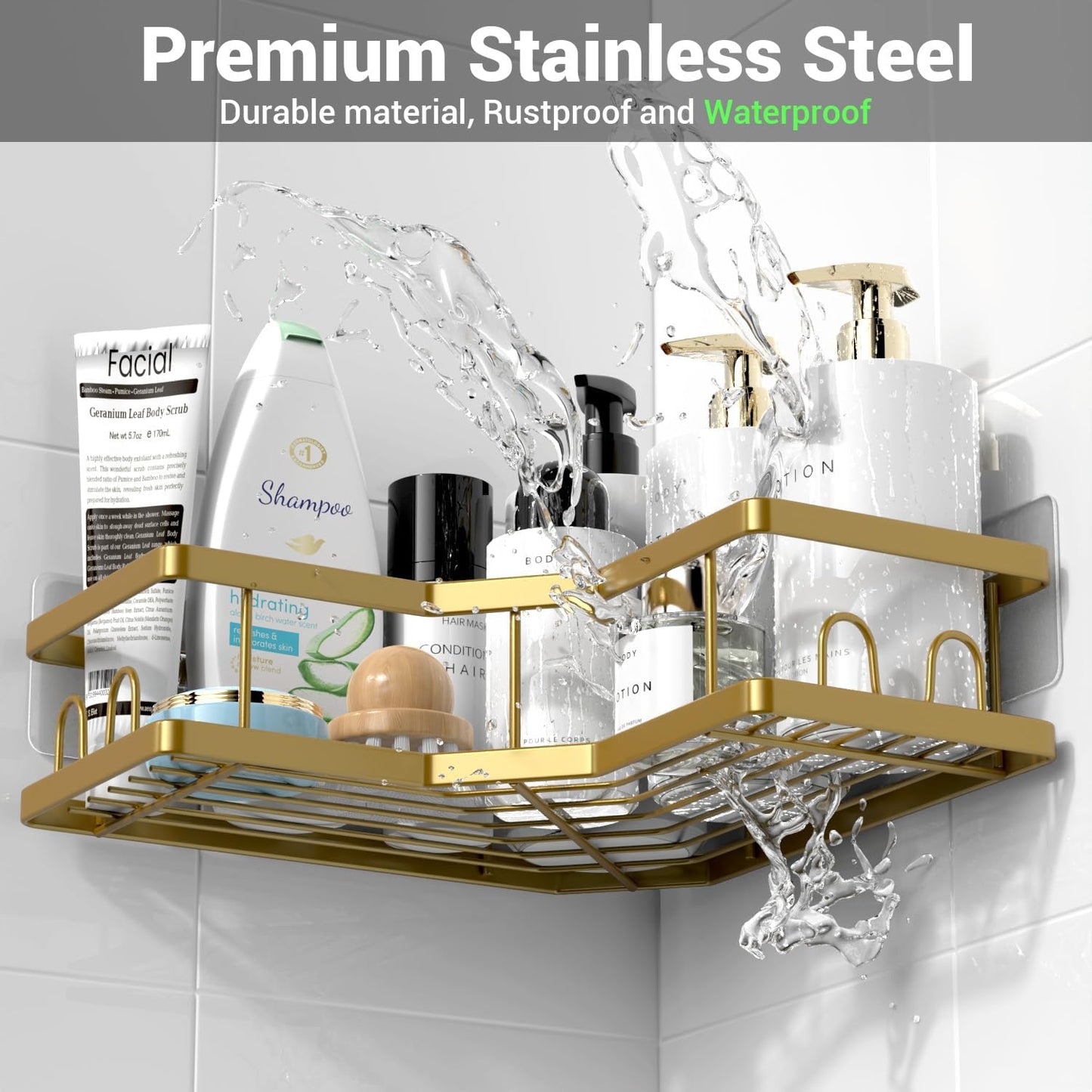 Corner Shower Caddy Bathroom Organizer: Adhesive Shower Rack Bathtub Shelves - 3Pack No Drilling Shower Shelf - Stainless Steel Organizer