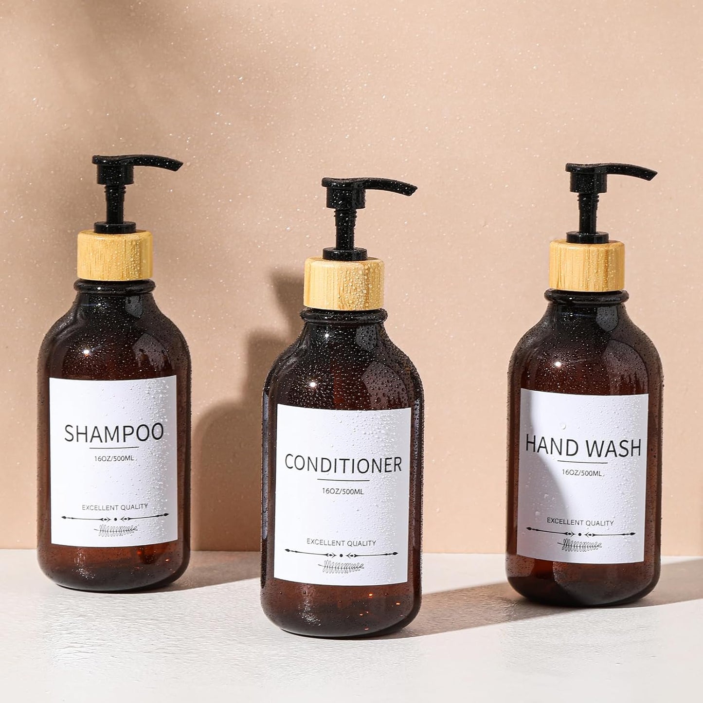 Shampoo and Conditioner Dispenser, 5Pack Refillable Dispenser Bottles,16.9oz Pump Bottles, Amber Shampoo Containers for Shower