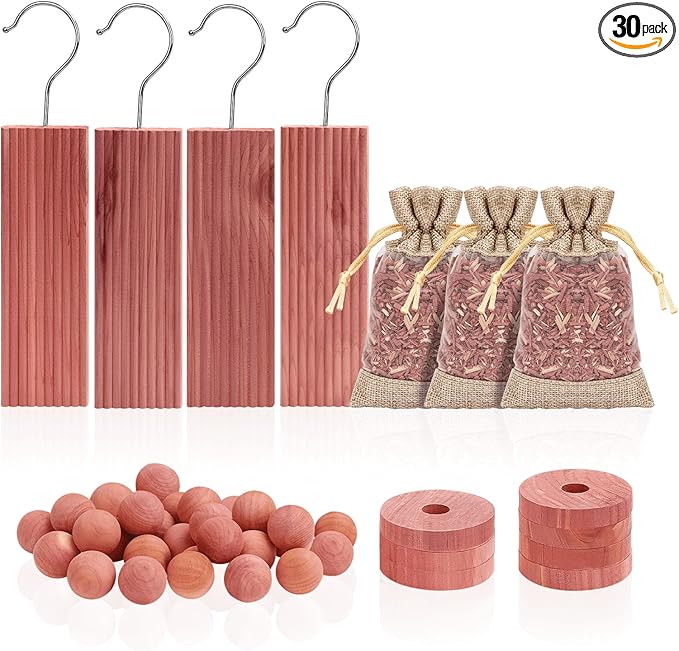 Homode Cedar Blocks for Clothes Storage, Set of 30, Cedar Chips for Closets and Drawers, Aromatic Cedar Wood Balls and Cedar Sachets, Cedar Closet Freshener