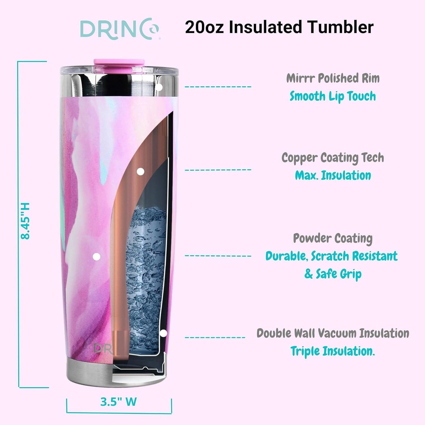 Drinco - 20 oz Stainless Steel Tumbler | Double Walled Vacuum Insulated Mug With Lid, 2 Straws, For Hot & Cold Drinks (20oz Galaxy, 20oz)