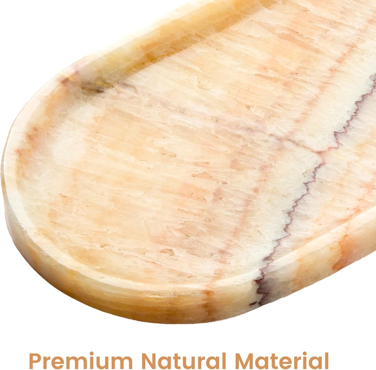 Natural Marble Decorative Tray for Countertop Organizer,Vanity Tray Trays for Jewelry Perfume Candle, Luxury Oval Stone Dish for Bathroom, Bedroom, 9.8"x4.4" Catchall Tray, Rose