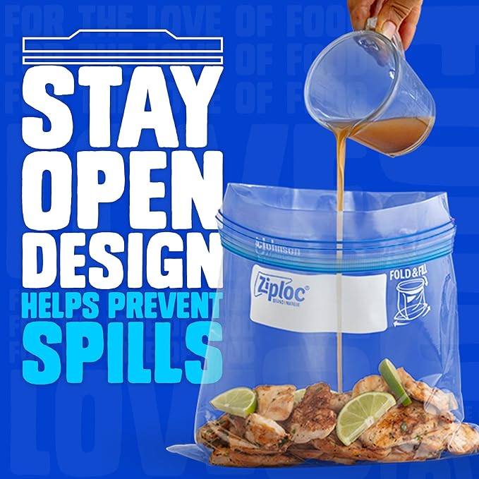 Ziploc Quart Food Storage Freezer Bags, 152ct Total, Stand-Up Bottom, Easy to Fill, 38 Count, 4 Pack (Packaging May Vary)