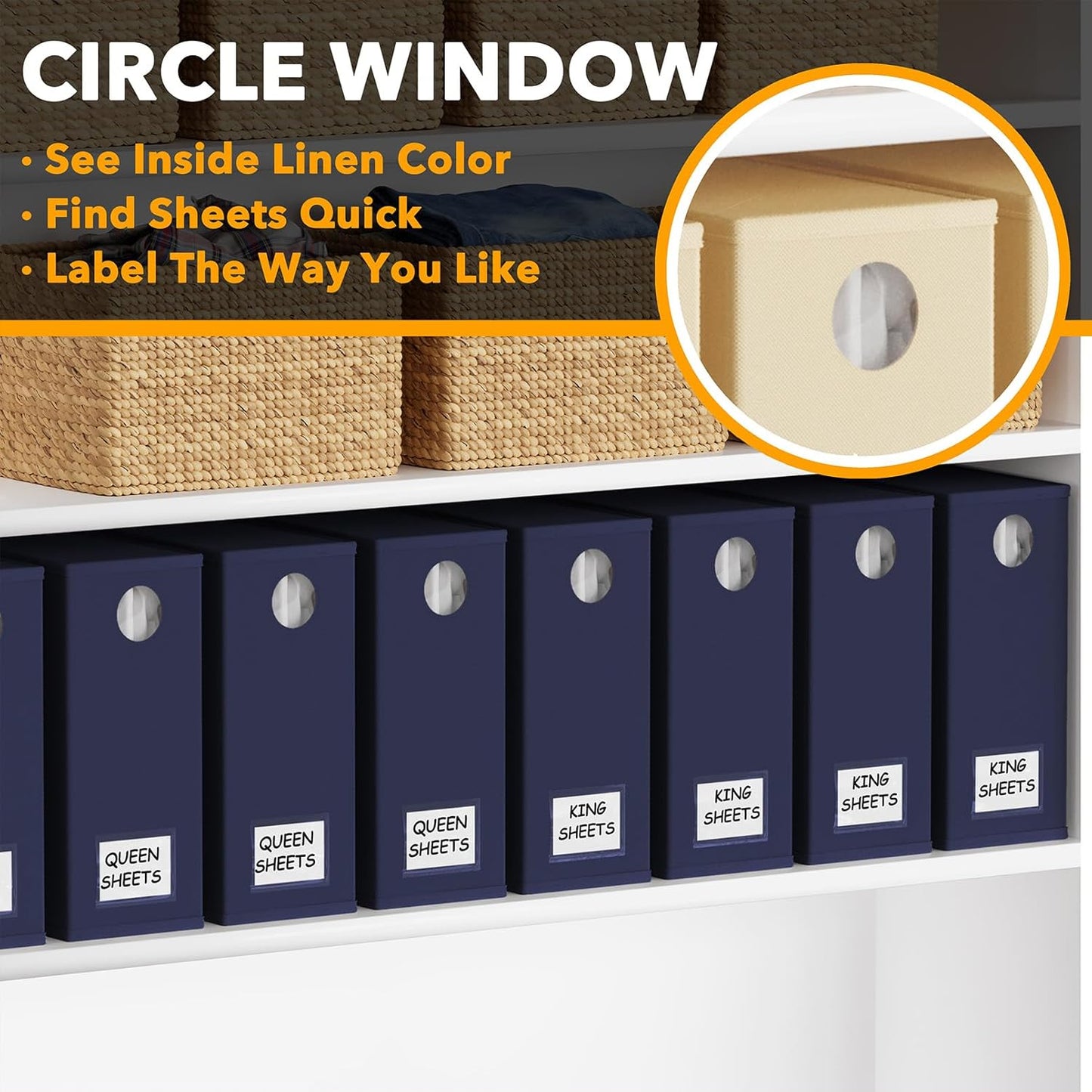 SpaceAid 8 Pack Bed Sheet Organizers and Storage, Foldable Sheet Organizer for Linen Closet, Sheets Set Folder Keeper with Window XL (Queen & King Size) Bedding Container (Navy Blue, 8 Pack)