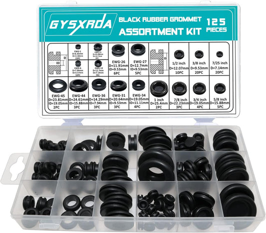 Rubber Grommet 125 PC - 18 Sizes Firewall Rubber Hole Plugs Rubber Grommets for Wiring, Automotive Firewall Grommet, Home Improvement Cord Pipe Wire Organization