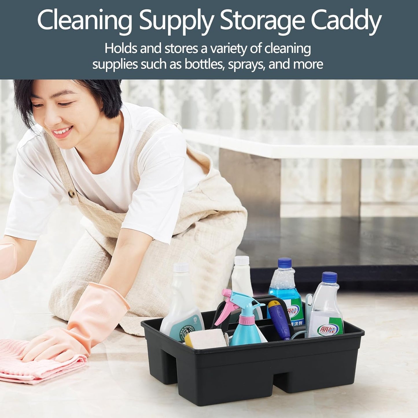 3 Compartment Cleaning Supplies Caddy, 6-Pack Plastic Cleaning Caddy with Handle, Gray