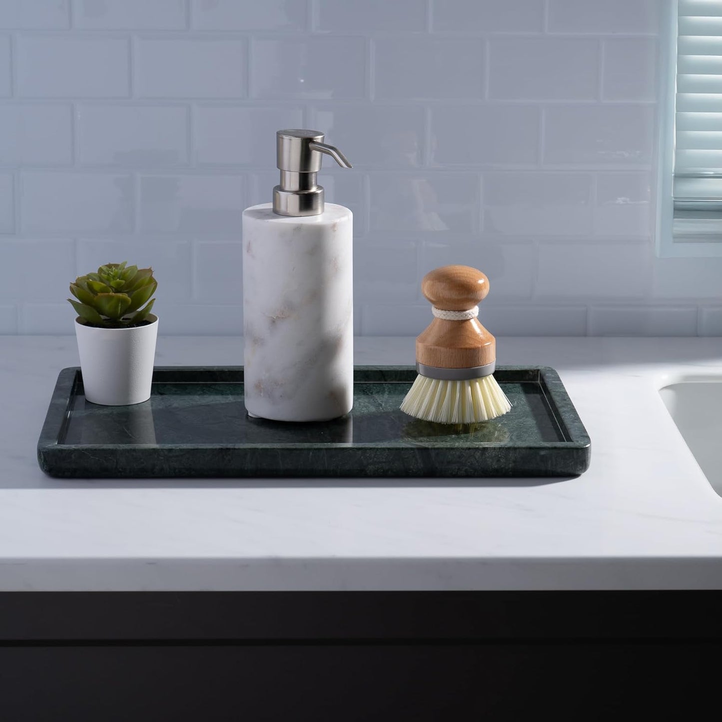 Cork & Mill Green Marble Tray for Bathroom Countertop, Kitchen Counter, or Catchall - 13" x 7½" Large Vanity Tray for Skincare or Perfume - Handcrafted Natural Marble Stone Organizer