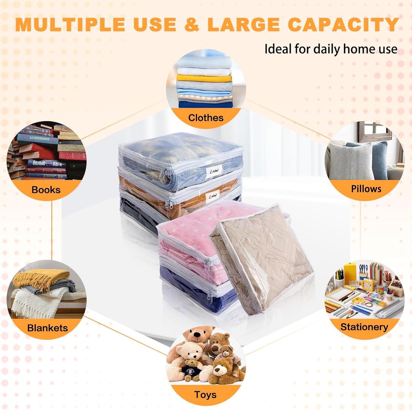 Clear Zippered Storage Bags Plastic Sweater Storage Bags with Zipper 6 Packs Clothing Organizer for Blankets Linen Sweater Bed Sheet Quilt Clothes Pillow (10.5 x 10.5 x 2.5 Inch)