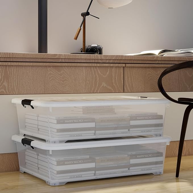 Morcte 50 Quart Clear Plastic Under Bed Storage Box, 3-Pack Under Bed Storage Containers on Wheels