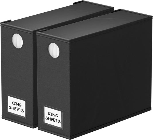 SpaceAid 2 Pack Bed Sheet Organizers and Storage, Foldable Sheet Organizer for Linen Closet, Sheets Set Folder Keeper with Window XL (Queen & King Size) Organizing Bedding Container, Black