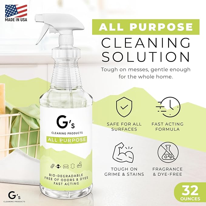 G's Cleaning Biodegradable All Purpose Cleaner – 32 oz Non-Toxic Natural Cleaning Spray – Multipurpose Cleaner Spray for Multi Surface, Kitchen, Counter Top, Furniture, Floor, Home and Household