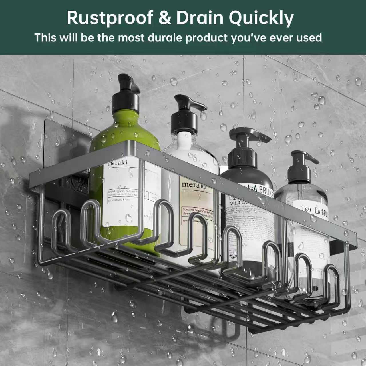 Shower Caddy Organizer Rack Shelf with Soap and Toothbrush Holder,Stainless Steel Organizer for Bathroom Organizers and Storage,No Drilling Wall Mounted Rack Bathroom Caddy Grey,5-Pack