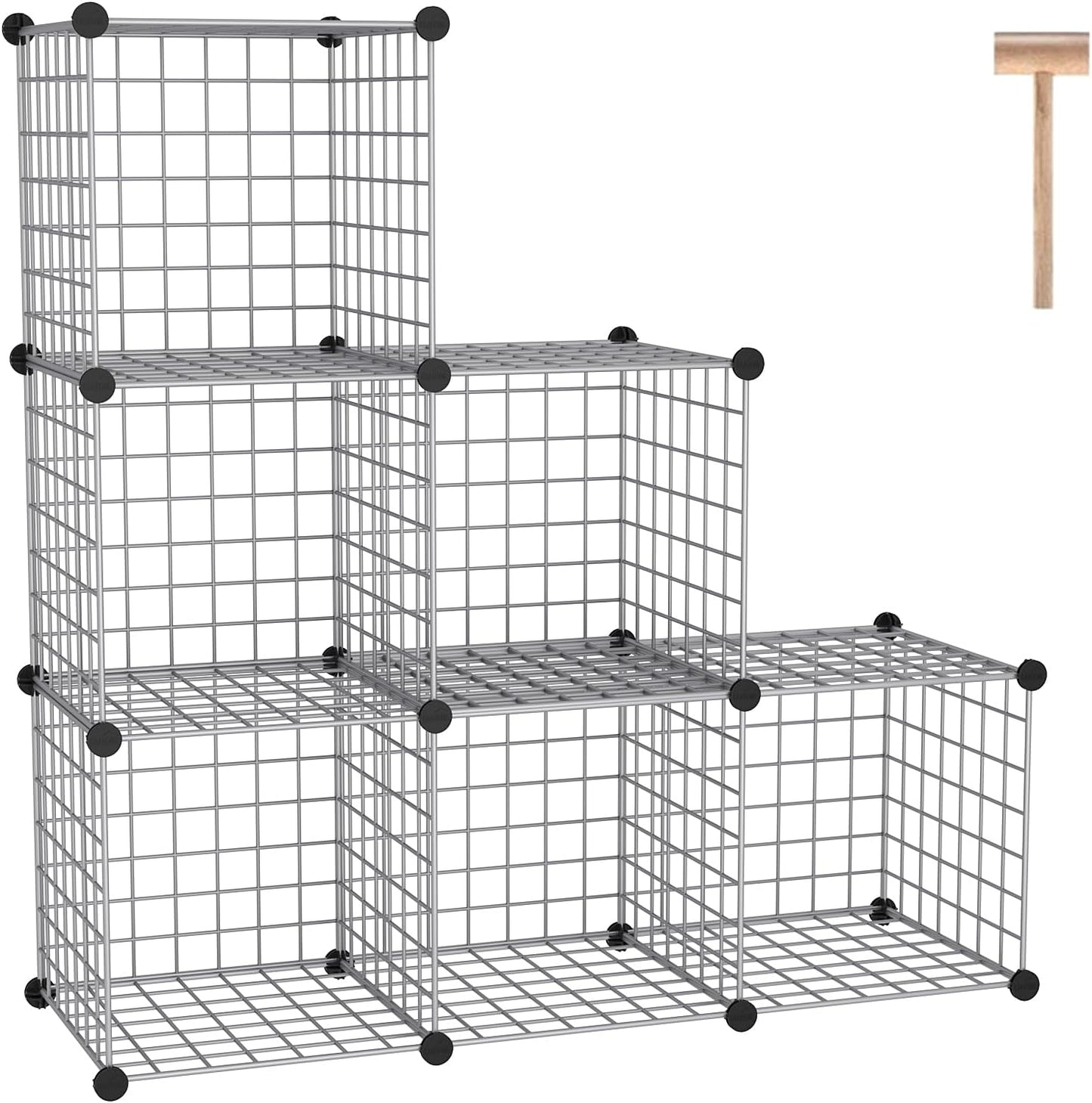 C&AHOME Wire Cube Storage, 6 - Cube Organizer Metal C Grids, Modular Shelves Units, Closet Organizer, Ideal for Home, Office, Living Room, 36.6”L x 12.4”W 36.6”H, Silver Gray UWCS3006G