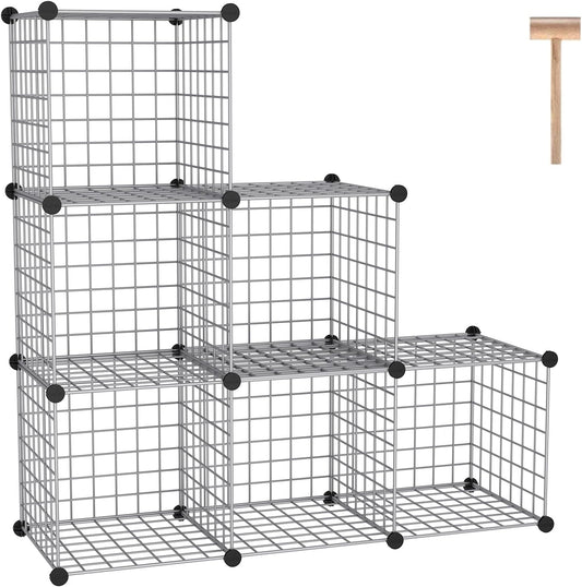 C&AHOME Wire Cube Storage, 6 - Cube Organizer Metal C Grids, Modular Shelves Units, Closet Organizer, Ideal for Home, Office, Living Room, 36.6”L x 12.4”W 36.6”H, Silver Gray UWCS3006G
