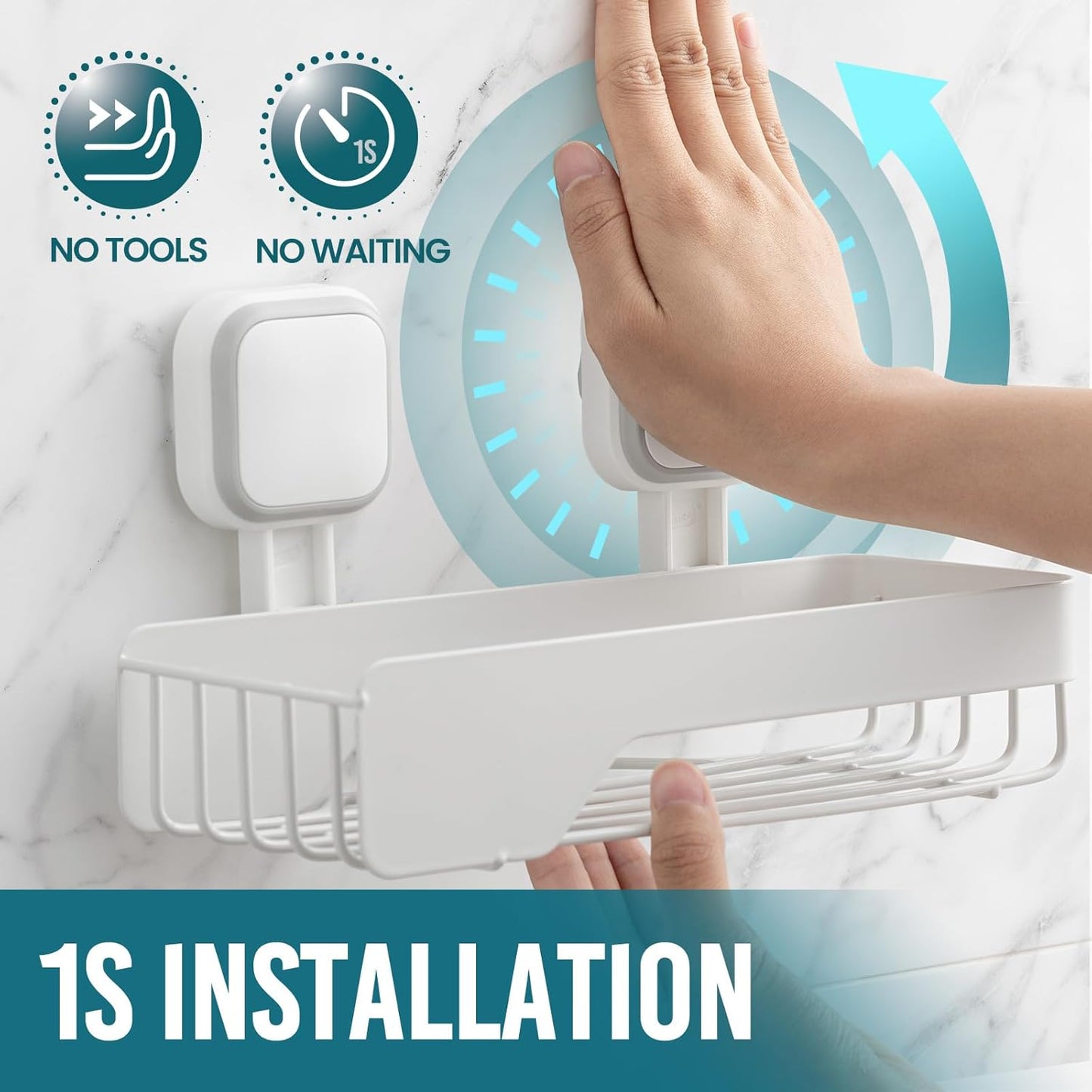 TAILI Shower Caddy Suction Cup 3 Pack, Stainless Steel Rustproof Shelves with Soap Holder Set, Drill-Free Wall Mounted Basket, Heavy Duty Removable Bathroom Organizers & Home Decor, White