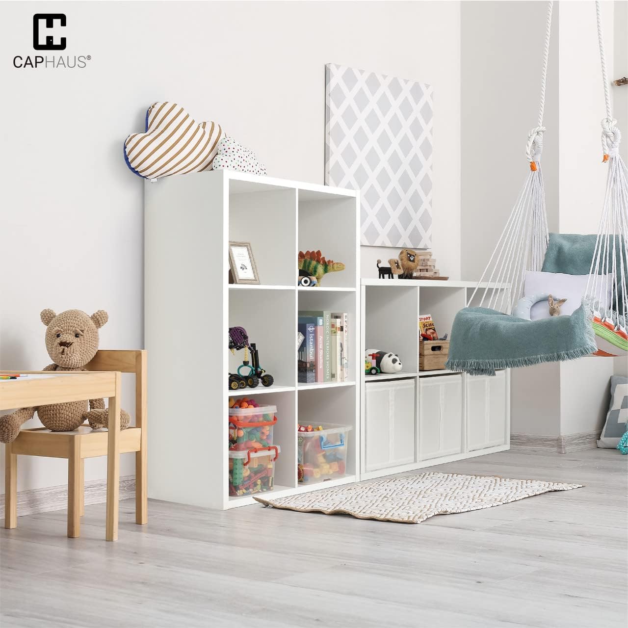 CAPHAUS Sturdy Room 13-Inch Cube Storage Organizer Shelf, with Extra Thick Exterior Edge, Open Storage Shelf Divider, Bookcase, 6-Cube / 8-Cube / 9-Cube, Colors Available in Rustic Grey Oak and White