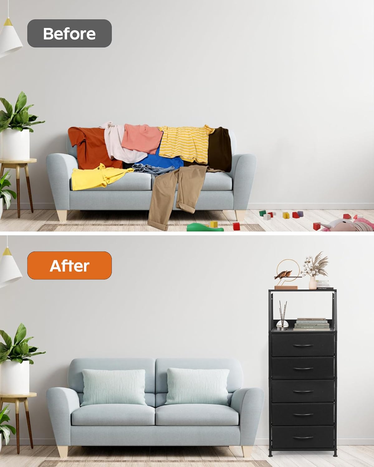 Dresser for Bedroom, Fabric Nightstand Tall Dresser & Chests of Drawers with 5 Drawers, Vertical Organizer Storage, Hallway, Entryway Black